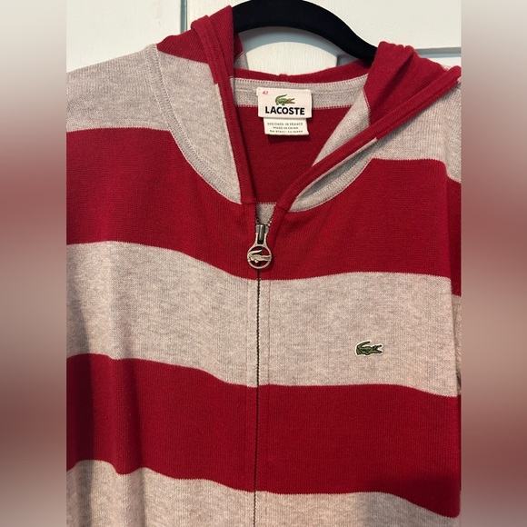 Lacoste red and grey striped zip hoodie, size 42 - Picture 2 of 7